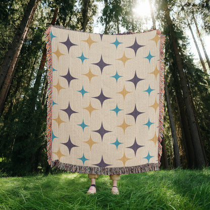 Mid-Century Starburst Woven Blanket | Vintage cozy throw for cool nights