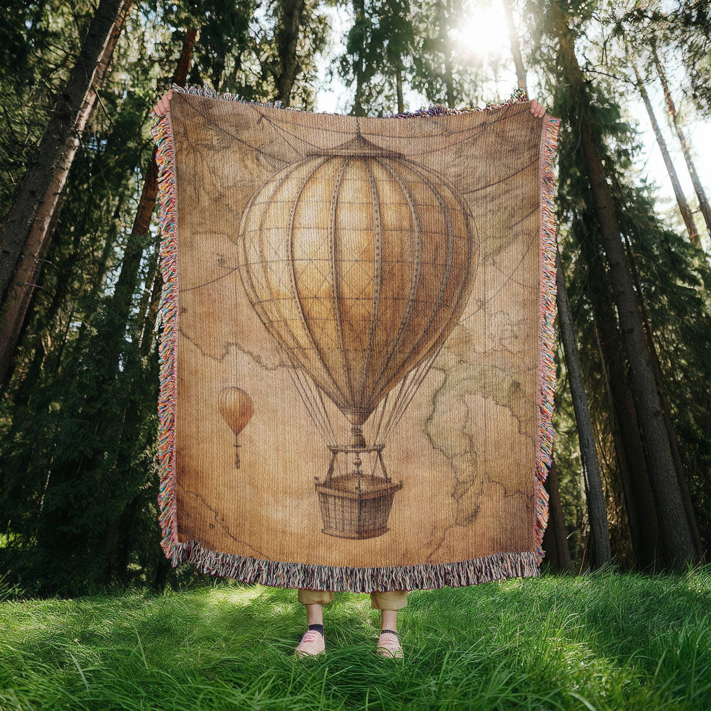 Vintage Hot Air Balloon Woven Blanket | Comfy throw for travel and adventure