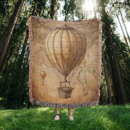 Vintage Hot Air Balloon Woven Blanket | Comfy throw for travel and adventure