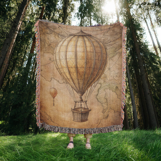 Vintage Hot Air Balloon Woven Blanket | Comfy throw for travel and adventure