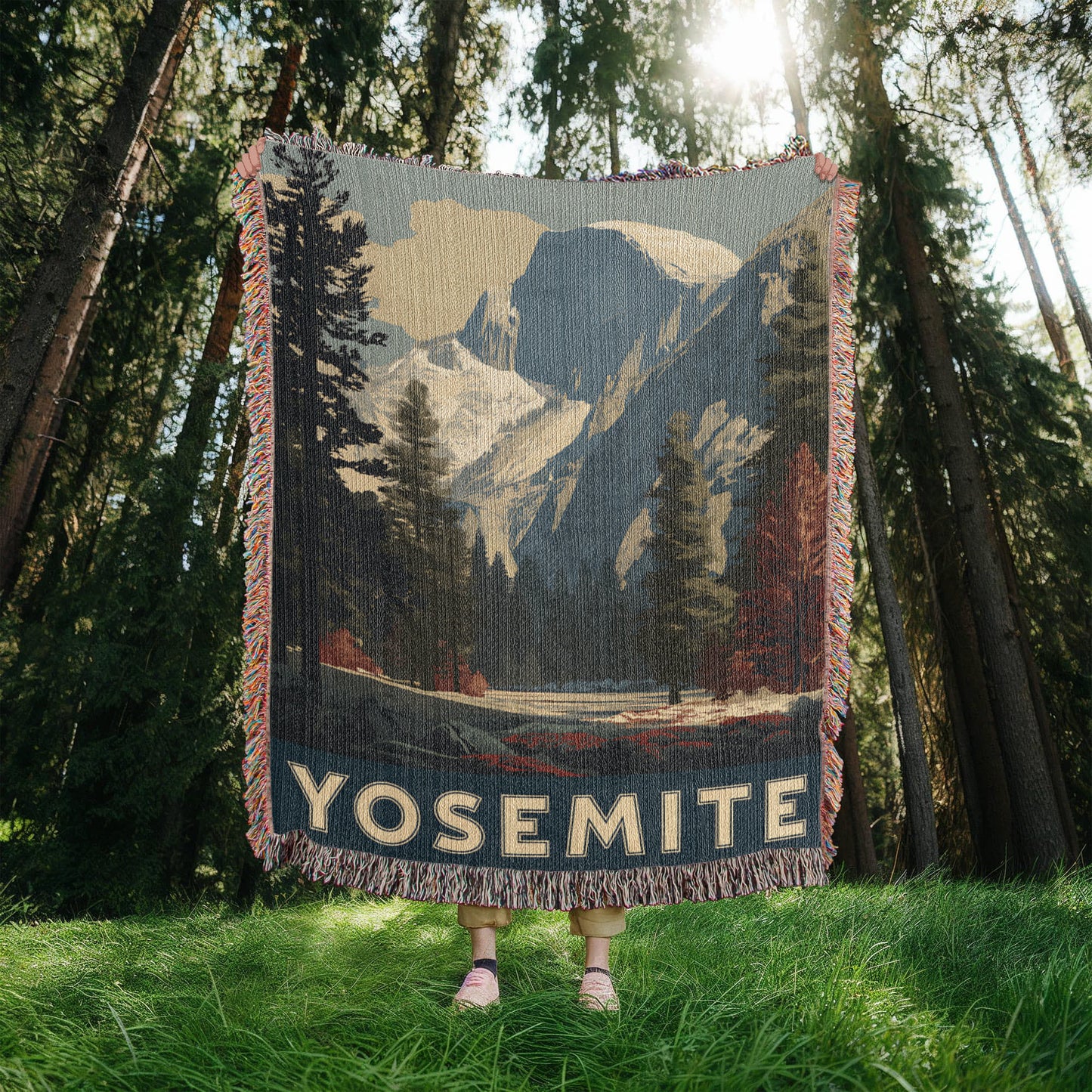 Yosemite National Park Half Dome WPA Style Woven Blanket | Cozy Throw for Cool Days