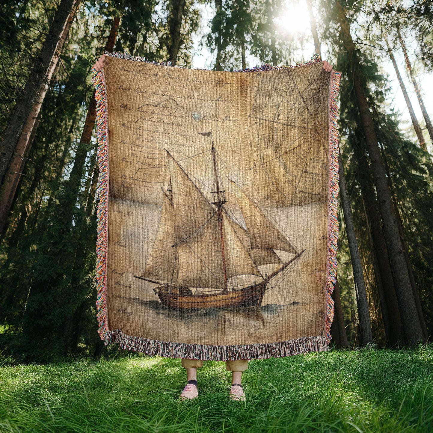 Vintage Sailboat Woven Blanket | Comfy throw for travel and adventure