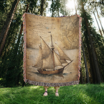 Vintage Sailboat Woven Blanket | Comfy throw for travel and adventure