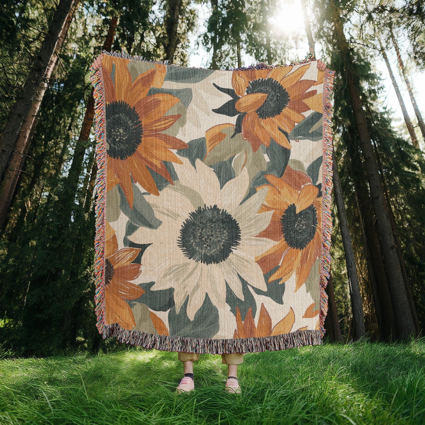 Matisse Inspired Sunflowers Woven Blanket | Cozy Throw for Gardeners and Flower Lovers