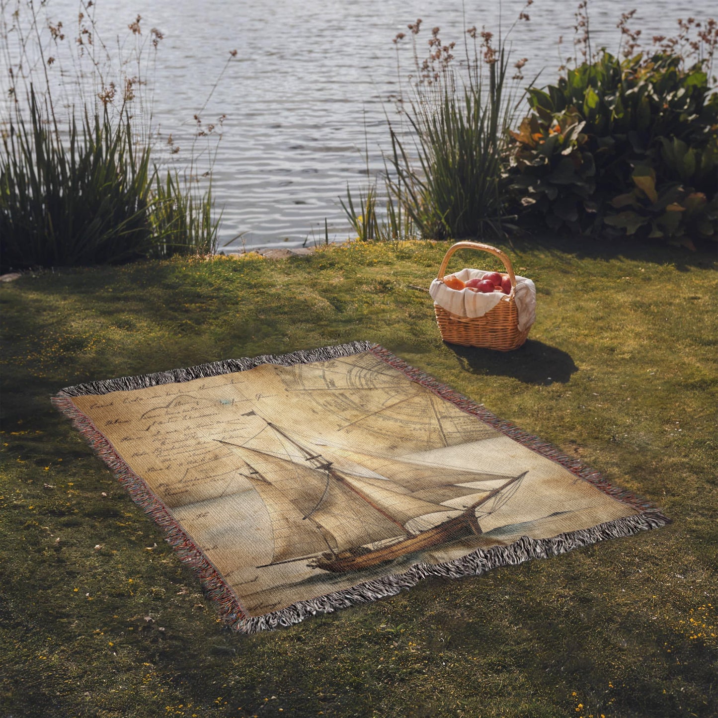 Vintage Sailboat Woven Blanket | Comfy throw for travel and adventure