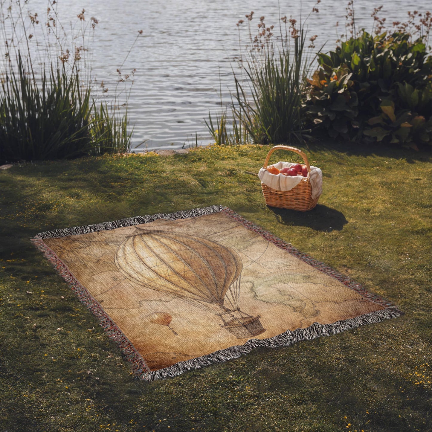 Vintage Hot Air Balloon Woven Blanket | Comfy throw for travel and adventure