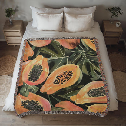 Papaya Woven Blanket | Cozy throw for foodies and tropical fruit lovers