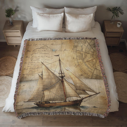 Vintage Sailboat Woven Blanket | Comfy throw for travel and adventure