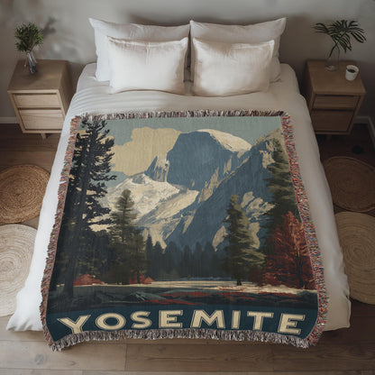 Yosemite National Park Half Dome WPA Style Woven Blanket | Cozy Throw for Cool Days