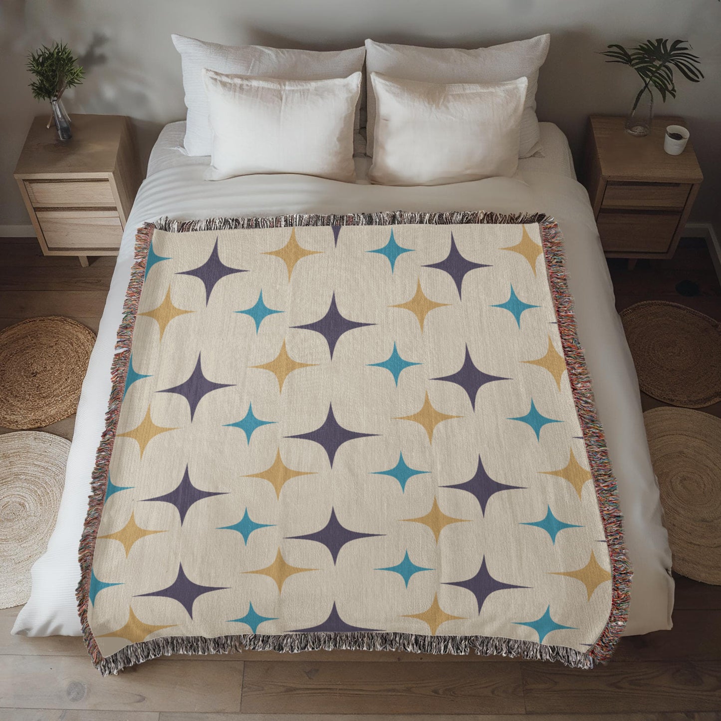 Mid-Century Starburst Woven Blanket | Vintage cozy throw for cool nights