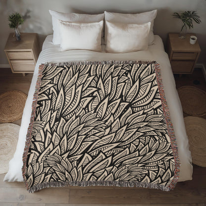 Art Deco Leaves Woven Blanket | Cozy throw for design lovers