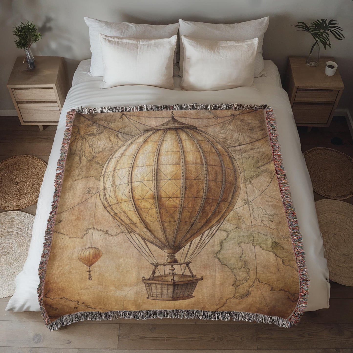 Vintage Hot Air Balloon Woven Blanket | Comfy throw for travel and adventure