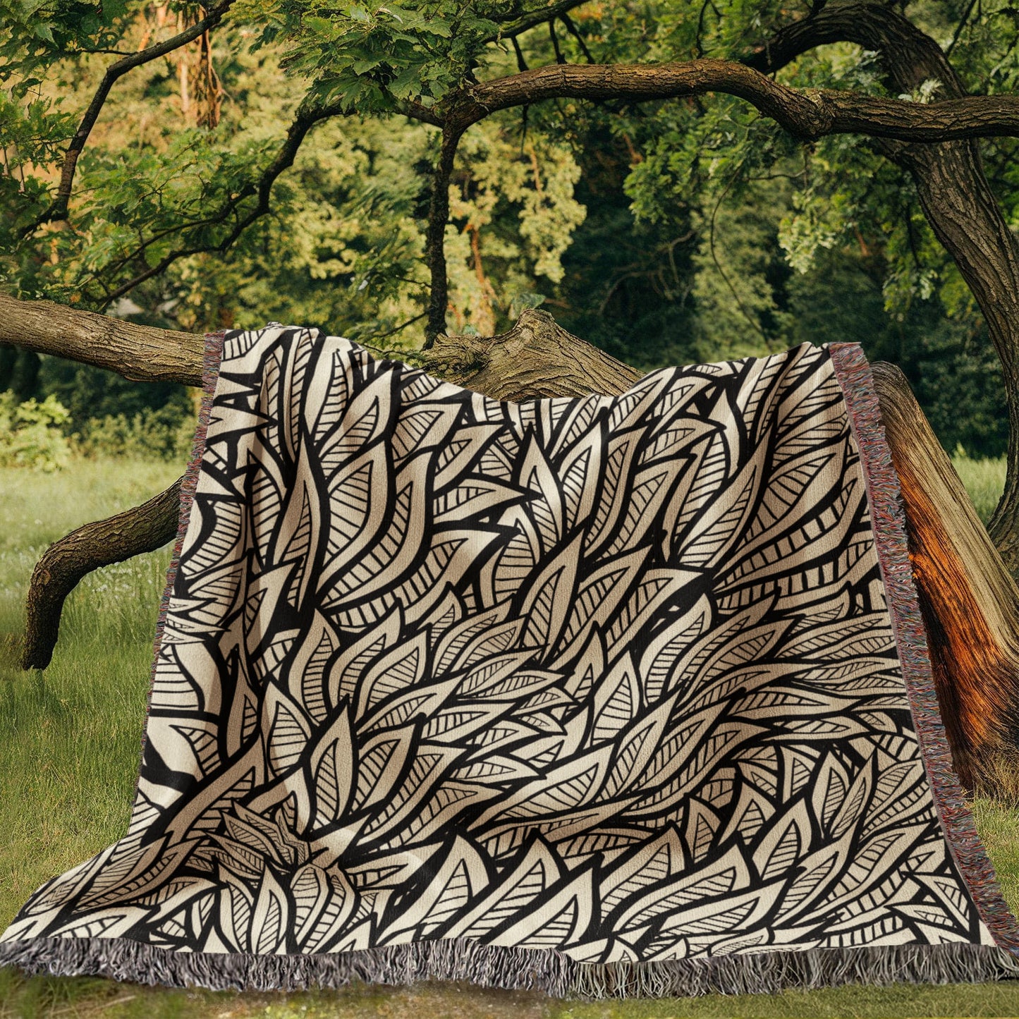 Art Deco Leaves Woven Blanket | Cozy throw for design lovers