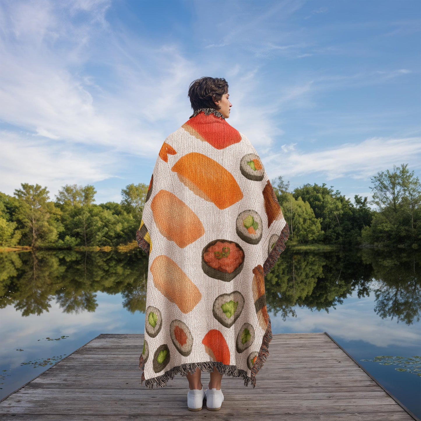 Sushi Assortment Woven Blanket | Cozy throw for foodies and sushi lovers