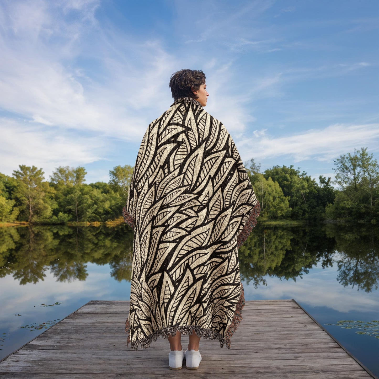 Art Deco Leaves Woven Blanket | Cozy throw for design lovers