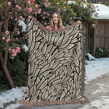 Art Deco Leaves Woven Blanket | Cozy throw for design lovers