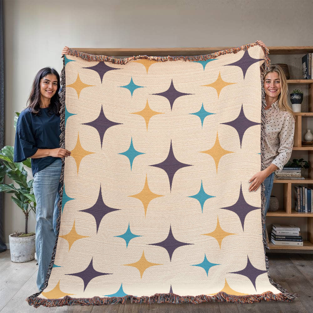 Mid-Century Starburst Woven Blanket | Vintage cozy throw for cool nights