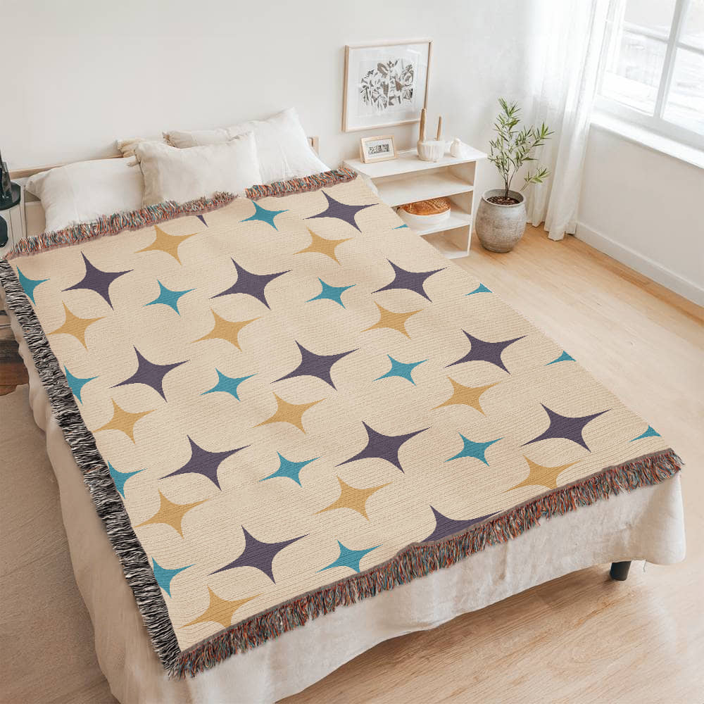 Mid-Century Starburst Woven Blanket | Vintage cozy throw for cool nights