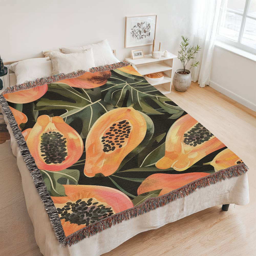 Papaya Woven Blanket | Cozy throw for foodies and tropical fruit lovers