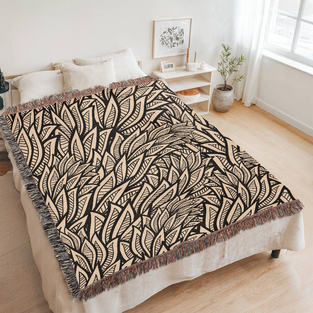 Art Deco Leaves Woven Blanket | Cozy throw for design lovers