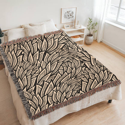Art Deco Leaves Woven Blanket | Cozy throw for design lovers