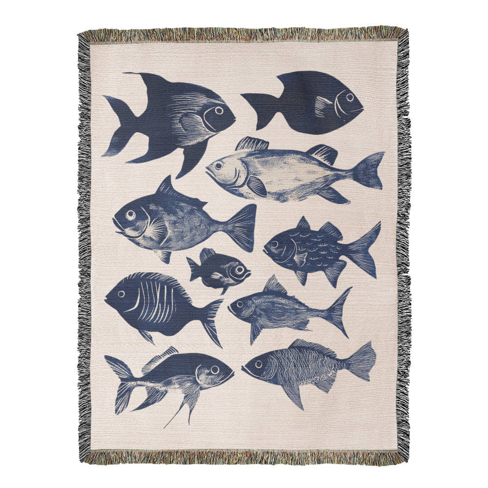 Blue Fish  Woven Blanket | Comfy throw for lake life